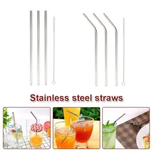 Локоть коктейль фруктовый сок питьевой соломы нержавеющая сталь пипетка металлическая соломинка серебро 4 шт./компл. Бар Кухня присоска Вечеринка день рождения
