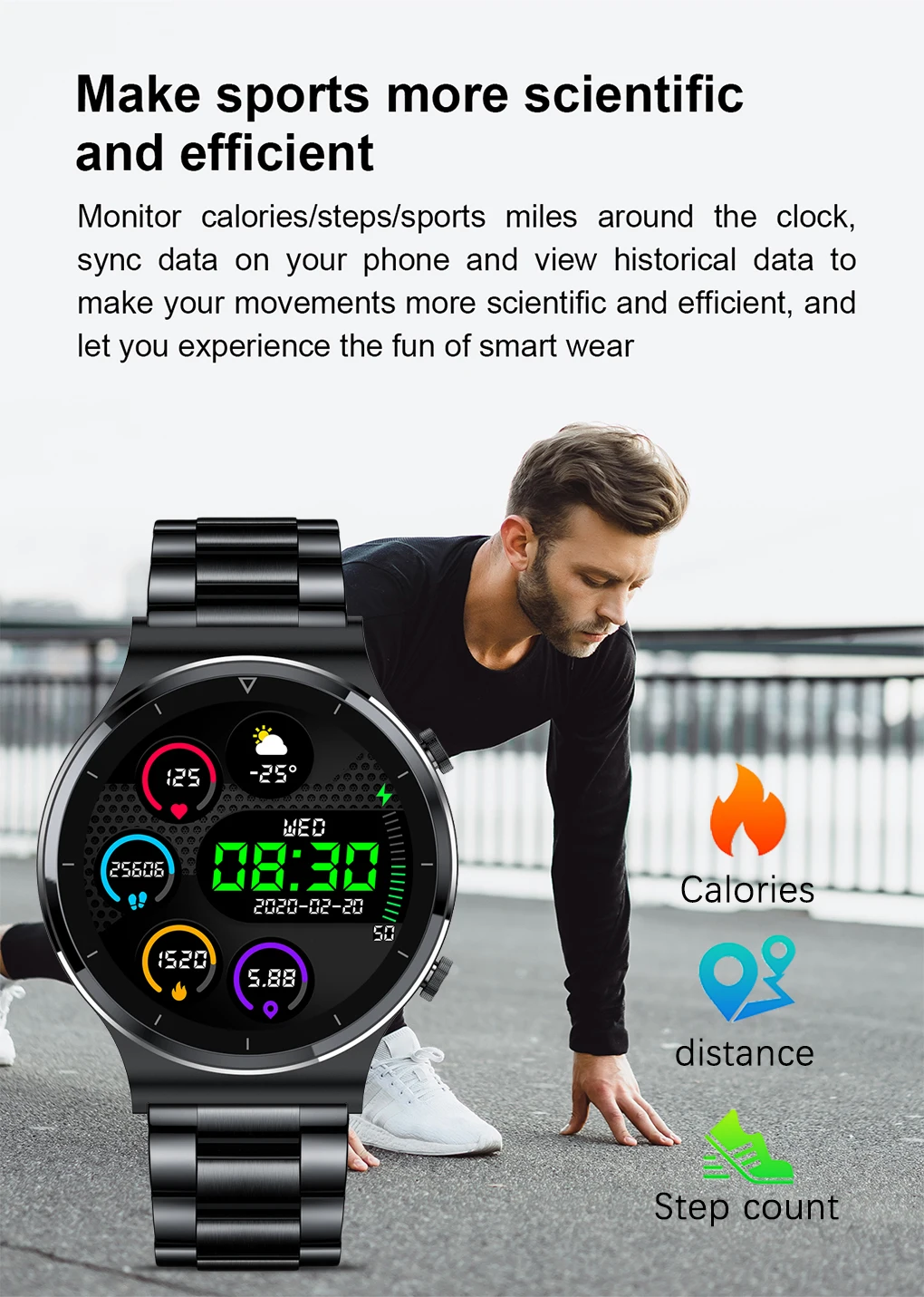 2021 New Smart watch Men's IP68 waterproof watch Multiple sports mode Heart rate Weather forecast Bluetooth call Men smart watch