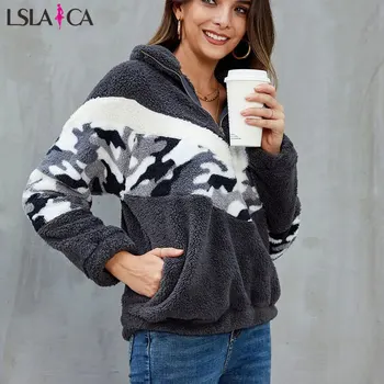 

Women hoodies sweatershirts long sleeve printing Camouflage Military splicing women hoodies pullover zipper pocket women clothes