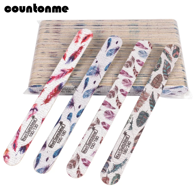 

50Pcs/lot Thick Wood Nail File 100/120/150/180/240 Wooden Nail Files Washable Straight Nail Art Files Buffer Nail Salon Tools