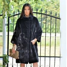 Длинное пальто из натурального меха Татьяны, коллекция года, модное черное пальто, Свободное пальто из натурального меха норки, Женское зимнее пальто с воротником «Мандарин» и длинными рукавами