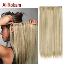 AliRobam, длина 56 см, женские волосы на заколках для наращивания, шелковистые прямые, высокая температура, синтетические волосы, коричневый, блонд, голубой, фиолетовый