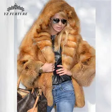 Новая шуба из натурального Лисьего меха с капюшоном, Зимняя Толстая куртка из натурального меха Красной лисы, пальто из натурального меха, женские меховые пальто, верхняя одежда, FC-275
