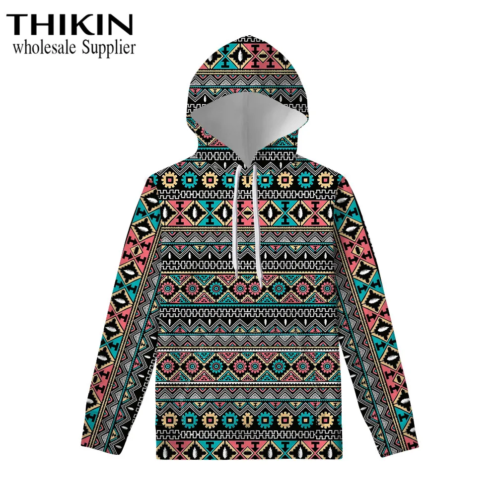 as picture THIKIN Boho этнический стиль дизайн модные толстовки женские Топы Зимняя одежда для девочек уличная одежда с принтом спортивный костюм с капюшоном - Цвет: as picture