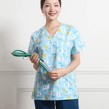 Женский топ с принтом лебедя, медицинский топ с эффектом потертости, хлопковая Больничная форма, v-образная горловина, короткий рукав, доктор, стоматолог, рабочая туника, униформа медсестры