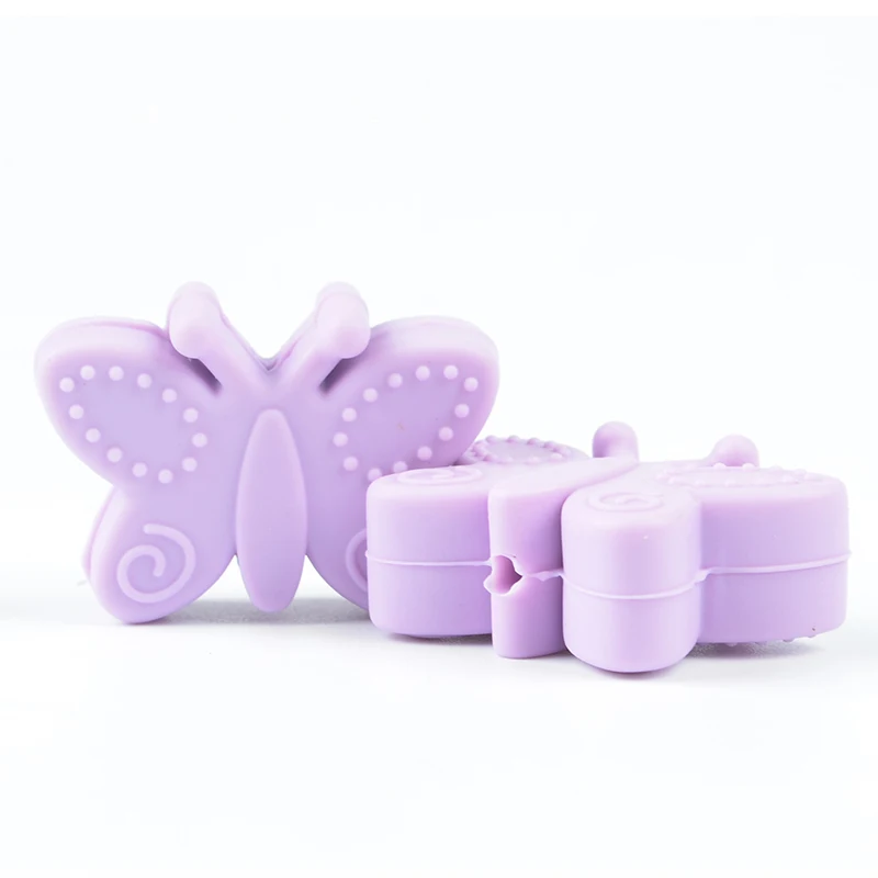 purple Бабочки бисер силиконовые 5 шт. Прорезыватели BPA бесплатно DIY свободные бусины для ожерелье-прорезыватель в форме животных пустышки держатель аксессуары - Цвет: purple