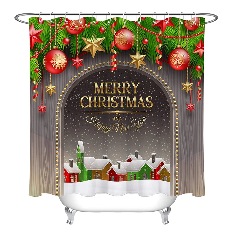 U Merry Christmas занавеска для душа для ванной с рисунком снеговика Санты креативная Водонепроницаемая занавеска для душа с новогодним декором - Color: U