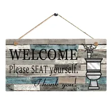 Vintage madera Abierto Cerrado bienvenido por favor Seat Yourself impreso placa letrero colgante de pared signo de bienvenida Puerta de baño decoración de pared