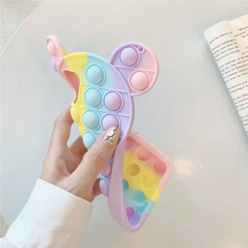 silicone cover with s pen Pop Bubble Fidget Toys Case For Samsung Galaxy S21 S20 FE S10 S9 Plus Note 9 10 20 Ultra 5G Rainbow Beans Cartoon Unicorn Cover samsung flip phone cute