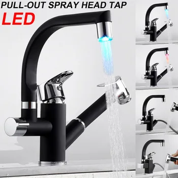 

NEW Chrome Black Chrome Pull Out Spray Kitchen Sink Faucet 360 Rotation Spout Single Handle Mixer Tap Sink Faucet