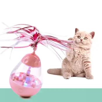 

Interactive Cat Food Dispenser Ball Puzzle Toy Tumble 3 in 1Treat Ball with Automatic Rotating Feather Toys Ring Bell