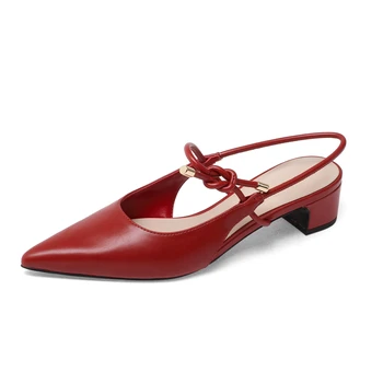 

100% Real Leather Ladies Low Heels Sandals Woman Shoes Casual Lace-up Summer Casual Work Beach Shoes