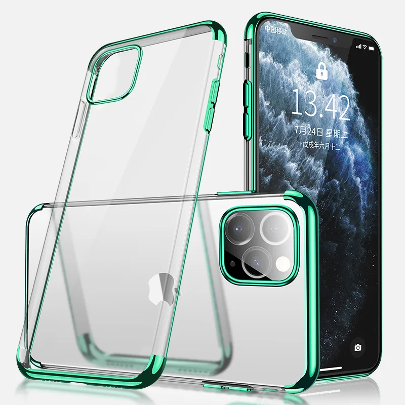 Cafele Прозрачный мягкий силиконовый чехол для iPhone 11 pro max, ТПУ покрытие, кристально чистая задняя крышка для iPhone 11 pro Чехол - Цвет: Green