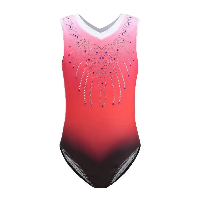 Kids Pattern Gradient Children Dance Dresses Plus Size Gymnastics Bodysuit Jumpsuit Leotard Ballet Dance Wear for 6-14Y
