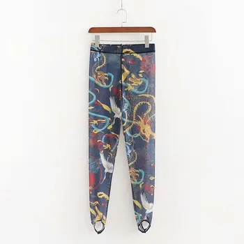 

Woah 2019 Xd38-2700 European and American fashion printed translucent casual pants