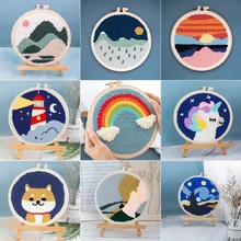 DIY Easy Punch Needle Embroidery Kit Hoop Beginner Cartoon Embroidery Needlework Wool Work Handmade Sewing Kits Craft Gift