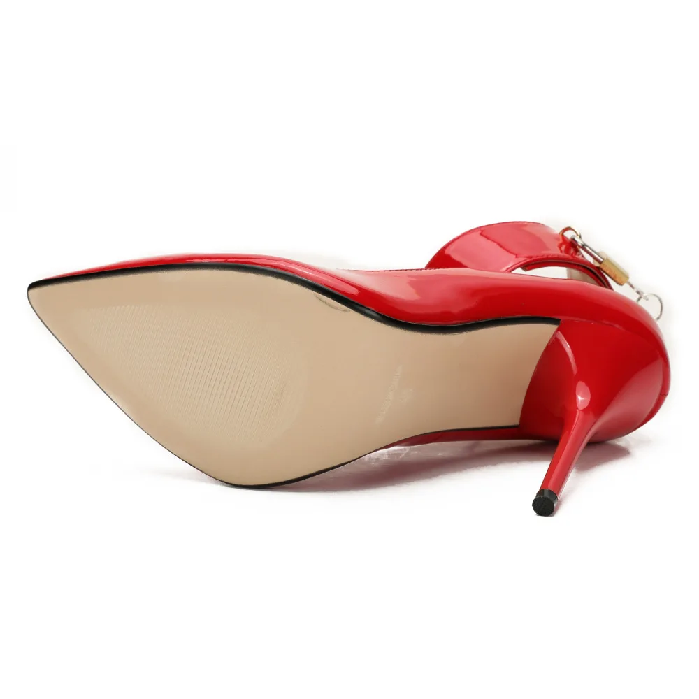 Women's Pumps Shoes Sexy Thin Heel High Heels 12CM Pointed Toe Pumps Women Shoes Fashion Padlock Stitching Shoes Large Size 48