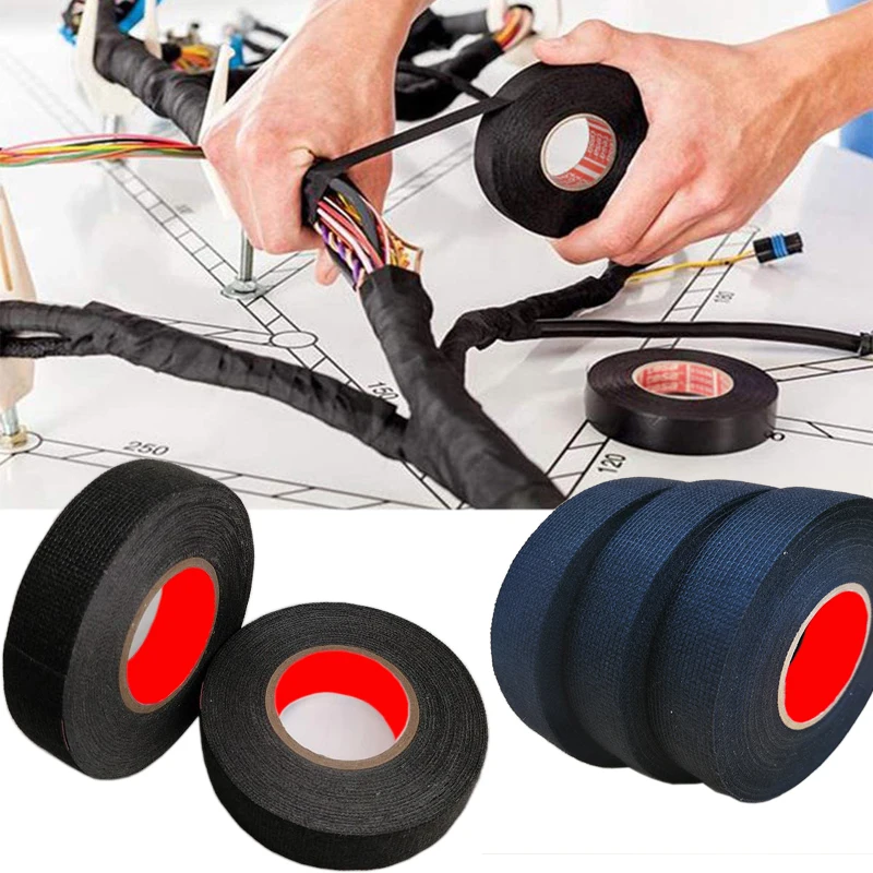 Cinta de tela ignífuga resistente al calor de 15M, cinta adhesiva de tela Coroplast para arnés de cables de coche, protección de telar de cableado