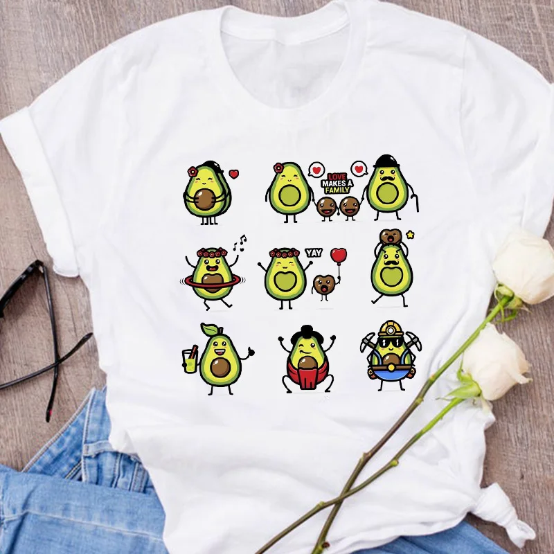 Women Graphic Avocado Cat Printing Cartoon Fruit Clothes Floral Lady Clothing Female Tees Print Tops T Shirt  Womens T-Shirt