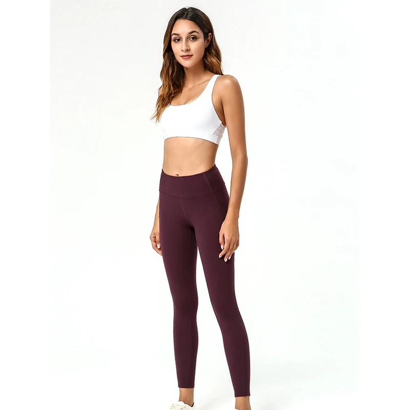 Yoga Pants Ladies High Waist Smooth Tights Trousers Running Pants - Цвет: Фиолетовый