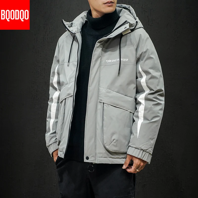 Winter Thick Hooded Jackets Parka Men Military Silk-Like Cotton Oversized Japanese Loose Coat Hip Hop Streetwear Men's Overcoat
