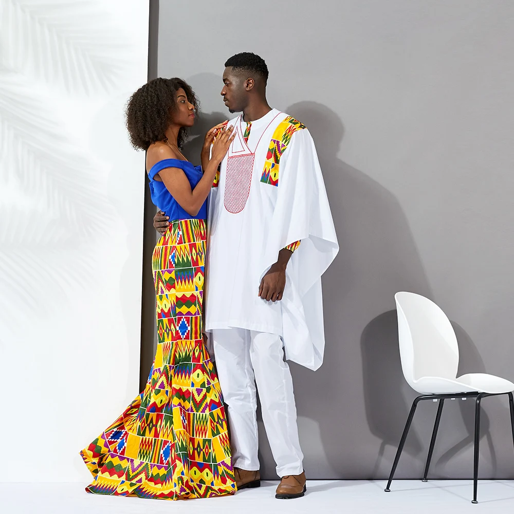 African Dresses for Women Long wax print material Men's Top 3piece Sets Couple Clothing African traditional Lover Couple Clothes