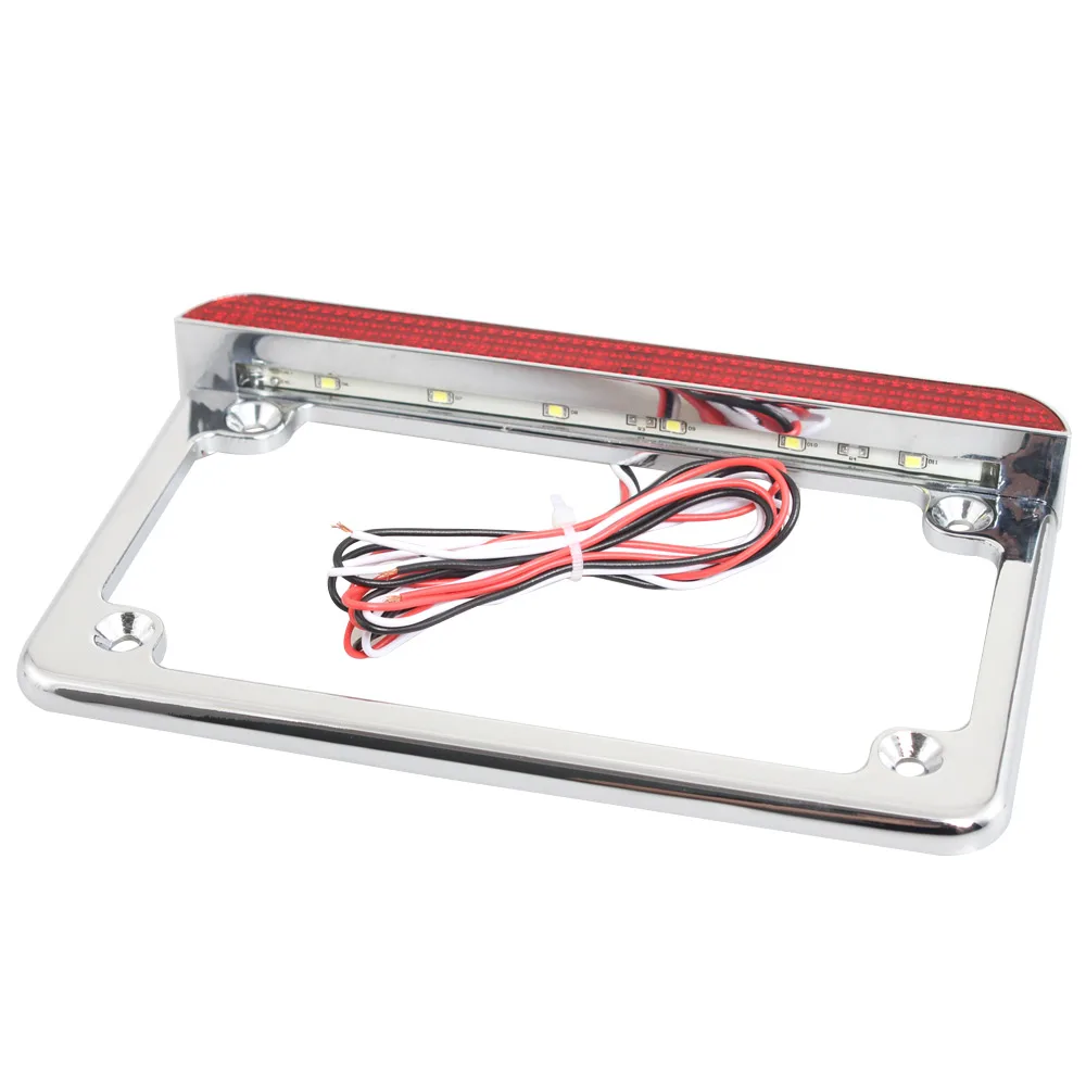 Motorcycle LED License Plate Frame With LED Tail Light License Holder Light Universal For Harley Cafe Racer Custom