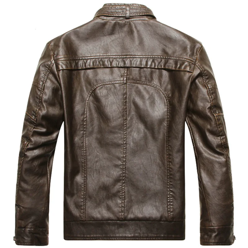 

Men's Locomotive Leather Coat Western Style Retro Washing Leather Jacket Stand Collar plus Velvet MEN'S Leather Coat