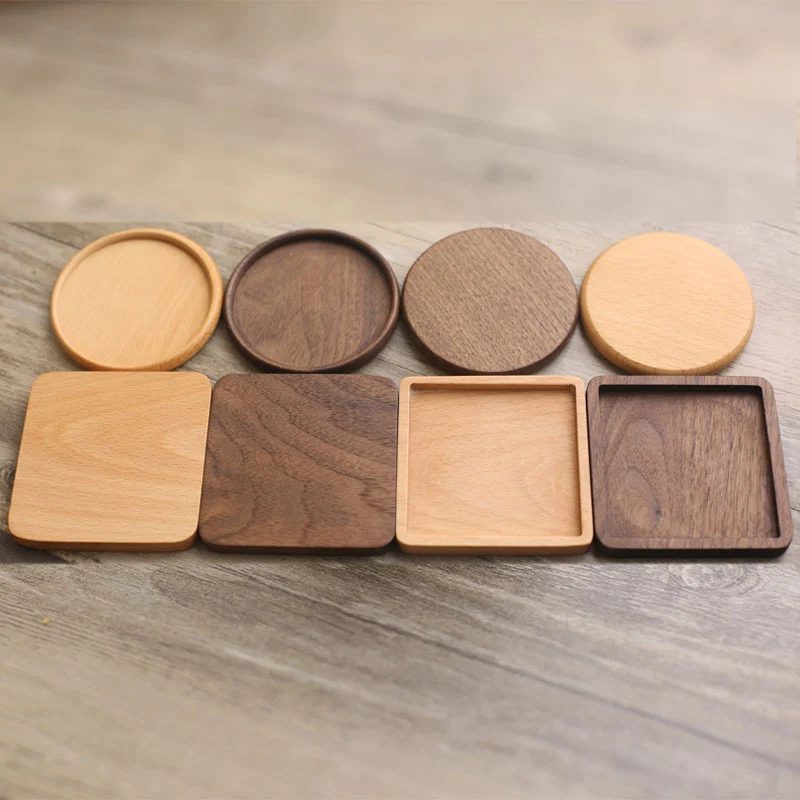 Natural Square Round Wooden Slip Slice Cup Mat 1PC Coaster Tea Coffee Mug Drinks Holder for DIY Tableware Decor Durable Pad