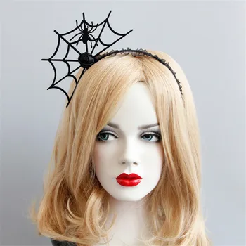 

Women Halloween Headband Spider Web Flower Hair Hoop Party Ornaments Cosplay Lace Veil Topper Hair Vampirina Accessories