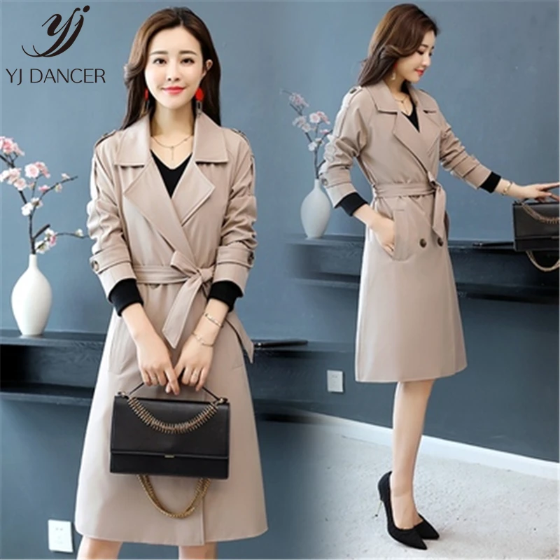 

Windbreaker Female Long Section 2019 Spring Autumn Large Size British Wind Slim Thin Loose Temperament Windbreaker Tide HHH0022