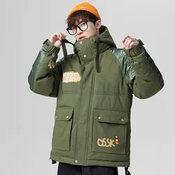Winter Men's Cargo Puffer Jackets Loose  Hooded 90% White Duck Down Coats Male Thick Overcoats Hip Hop Streetwear JK-958