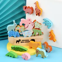 

Wooden Montessori Stacked High Building Blocks Animal Balance Boat Game Preschool Children's Early Childhood Education Toys