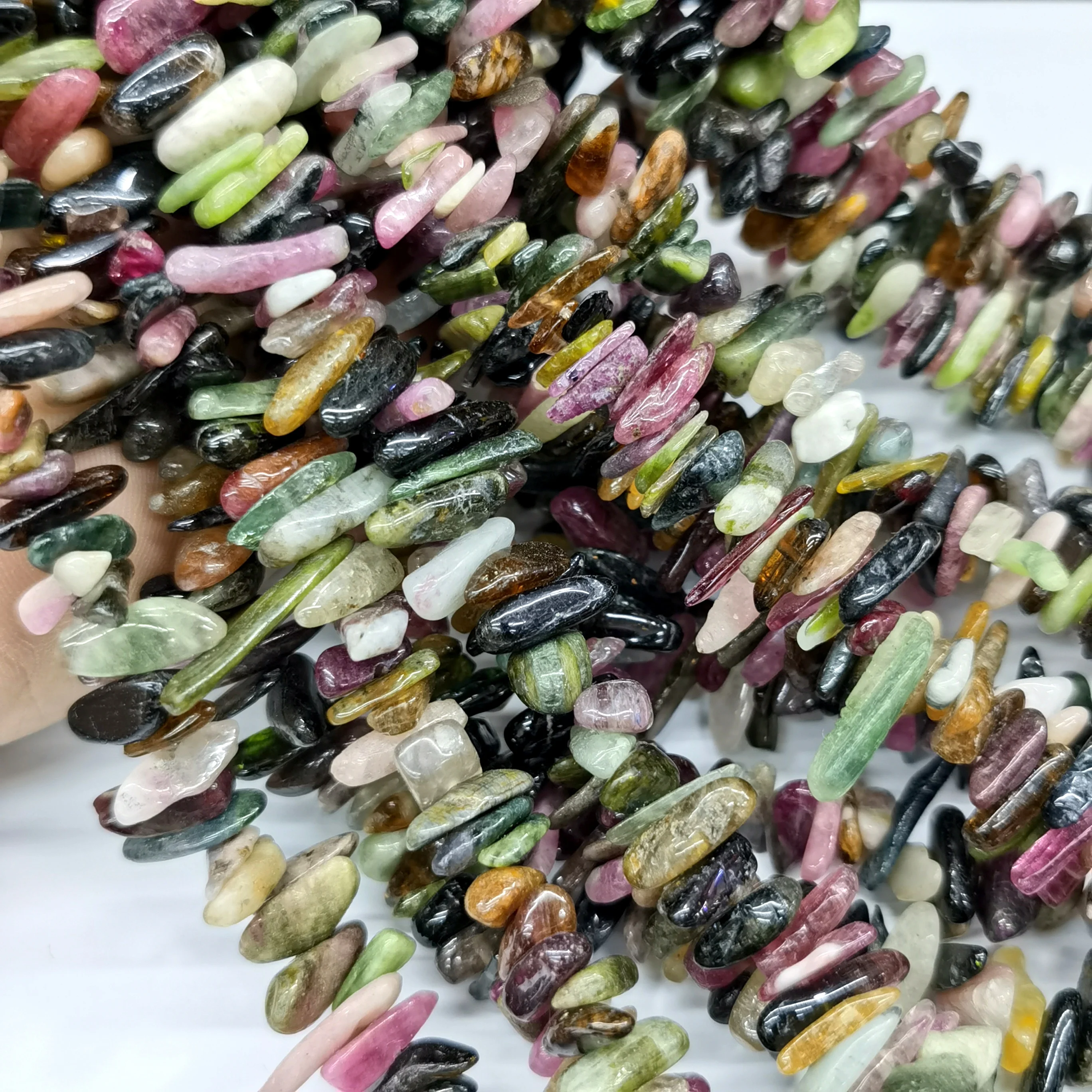 

Natural 6*20 color tourmaline long chain DIY