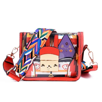 

2019 summer new style small square bag geometry hit the color wide webbing single shoulder slanting transparent