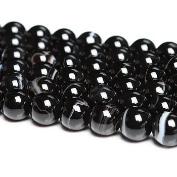 

Natural Round Striped Black Agate Carnelian Gemstone Loose Beads 6mm 8mm 10mm For Necklace Bracelet DIY Jewelry Making
