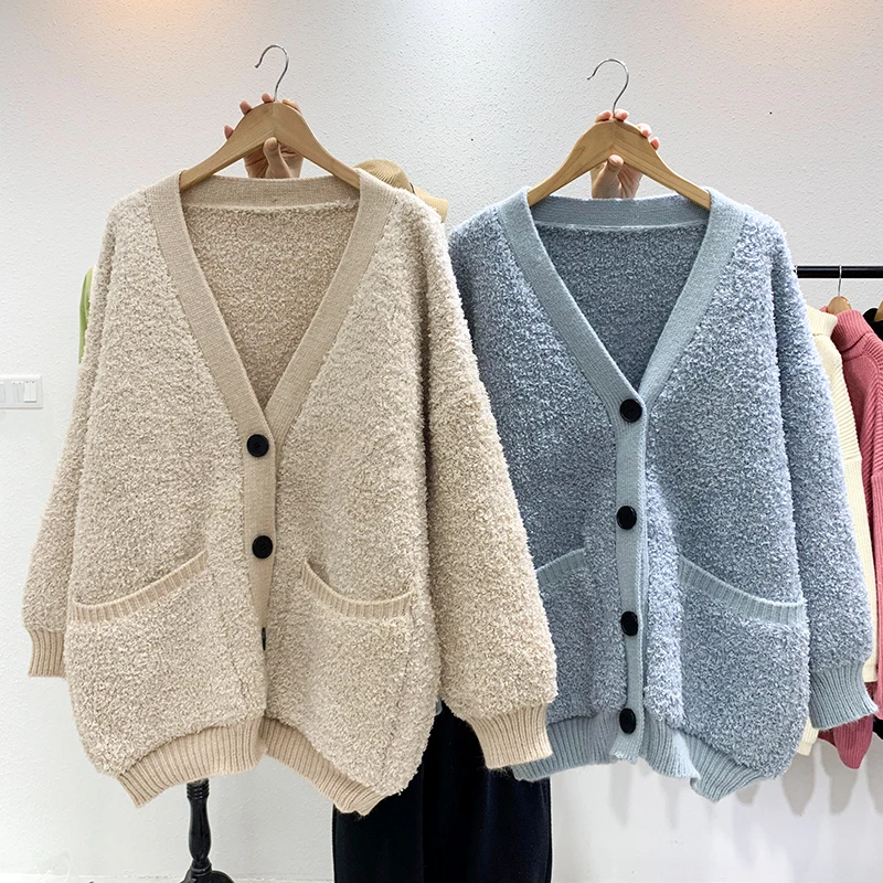 H.SA Women Sweater Coat Long Sleeve Big Pocket Single Breasted Thick Long Jacket Poncho Fleece christmas sweater Cardigans