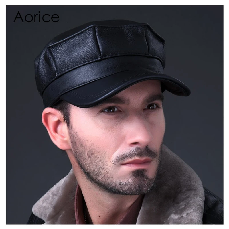 Aorice, натуральная кожа, бейсболка, мужские шапки и кепки, Осень-зима, одноцветная, коричневая, черная, кожаная кепка, для отдыха, модная, HL059