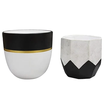 

2PCS Ceramic Flower Pots Geometric Octagonal and Round Orchid Cactus Herbaceous Plant Flower Pots