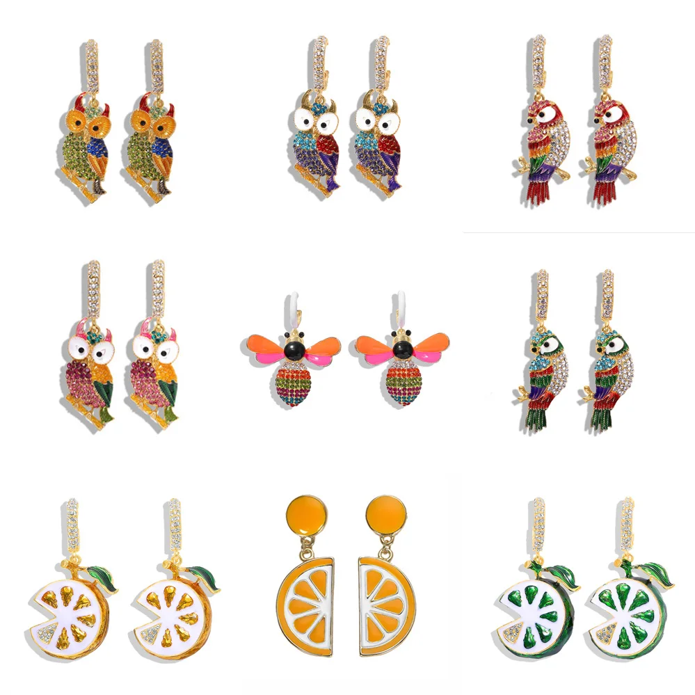 

Girlgo 2019 New Fashion Macaw Dangle Earrings Colorful Lemon Fruits Brincos Bohemia Shiny Crystal Statement Earrings Jewelry