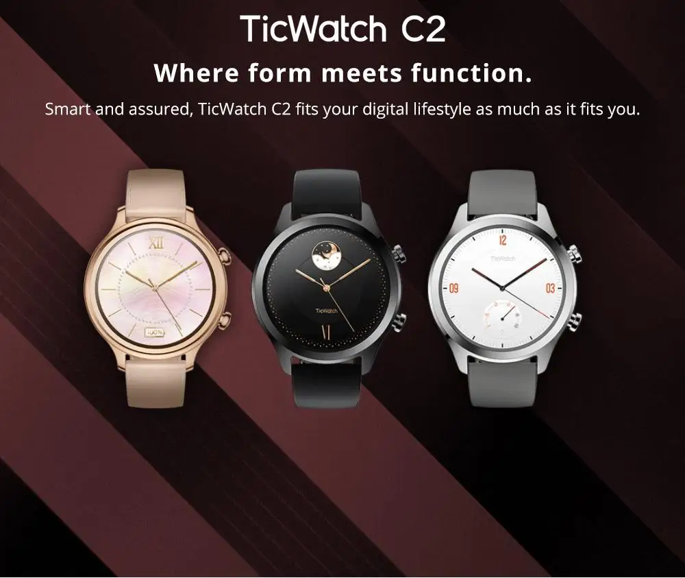 Смарт-часы Ticwatch C2, wifi, gps, IP68, водонепроницаемые, Strava, Google Pay, износ ОС, Google 1," AMOLED экран, SMS напоминание