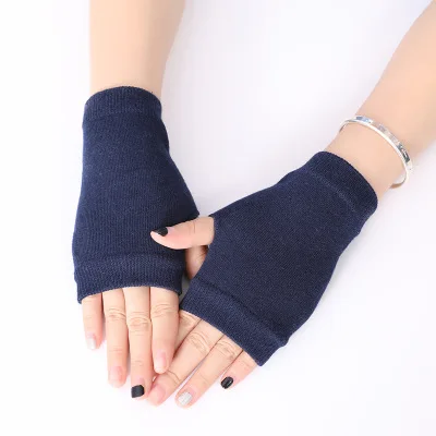 Sailor dance gloves Rivet wool gloves spring and autumn black half-finger gloves show gloves Navy blue