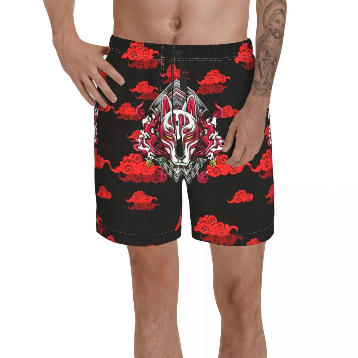 Japanese Red Dragon Mens Beach Shorts Quick Dry Swim Trunks