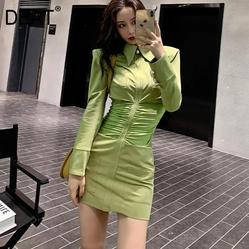 

DEAT 2020 new turn-down collar full sleeves pleated back zippers covered hips mini suit dress female party vestido WK22606L