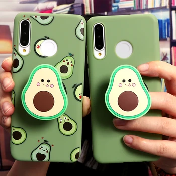

For Huawei P40 P30 P10 P20 Honor 10i 8X 9X 9 Mate 20 10 Lite Pro Y6 Y7 Y9 P Smart 2019 Z 3D Lovely Avocado Stand Holder TPU Case