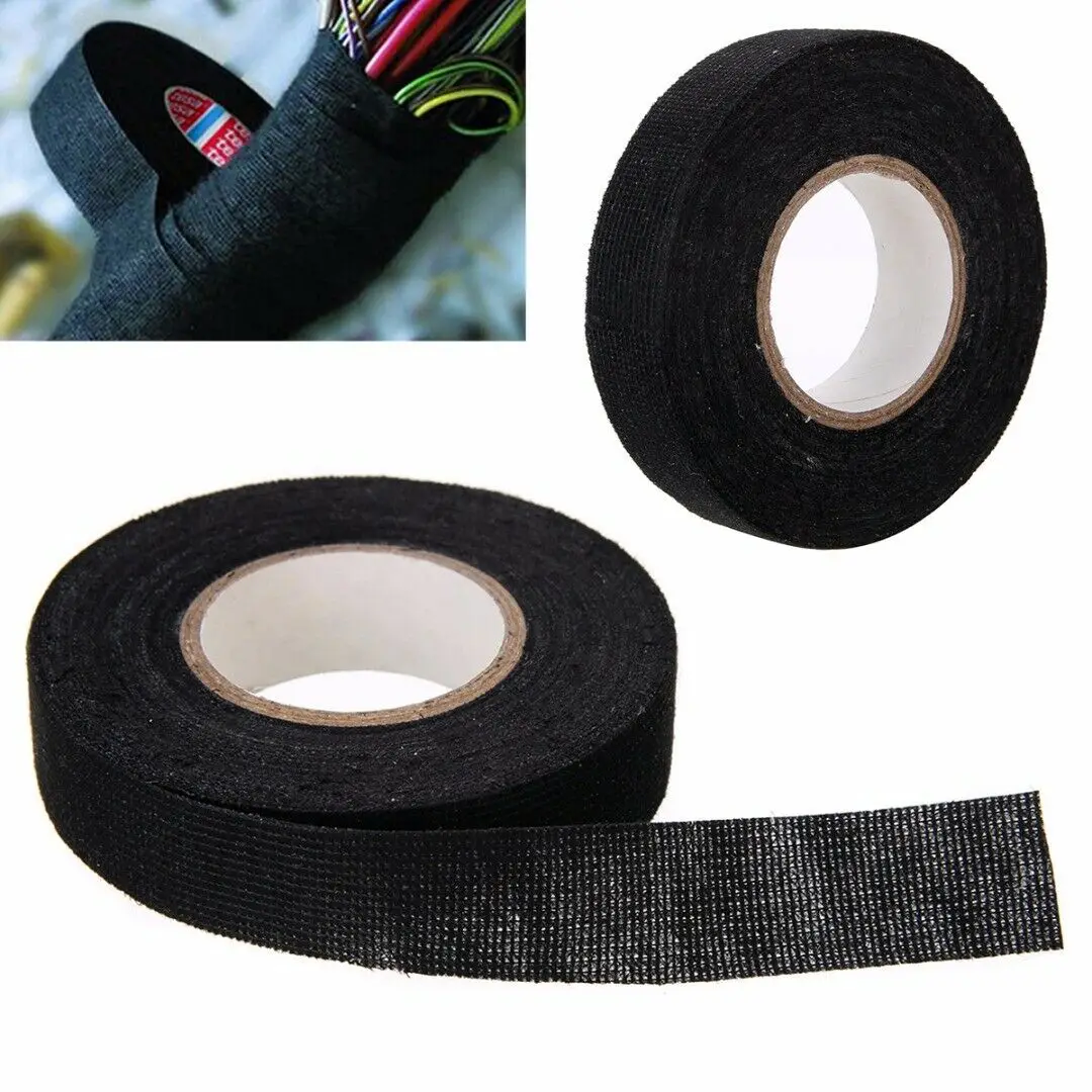 

Black Color 1Roll 19mm x 15M Wiring Harness Tape Strong Adhesive Cloth Fabric Tape For Looms Cars Auto DIY