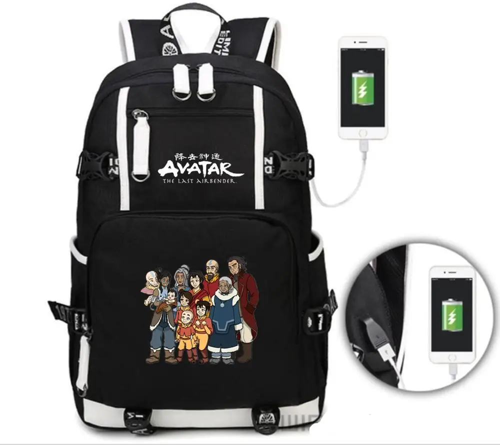 Аватар "Повелитель стихий" холст рюкзак студентов USB для зарядки Mochila школьная сумка Повседневная дорожная сумка для ноутбука рюкзак - Цвет: C