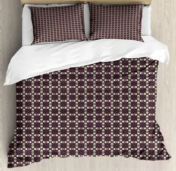 

Tribal Duvet Cover Set Nostalgic Primitive Geometric Bohemian Pattern 3 Piece Bedding Set Pale Yellow Eggplant Orange