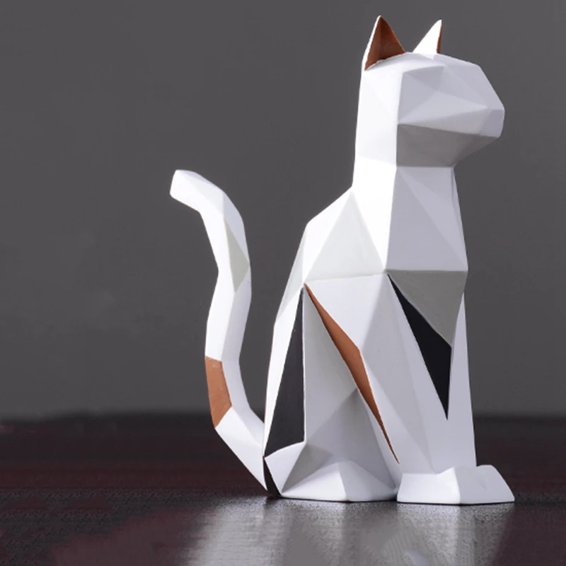 

Hot Sale Modern Resin Cat Statue Sculpture Decoration Geometry Crafts Gift TV Cabinet Office Statue Decoration Gift