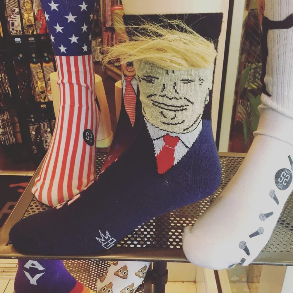 Лидер продаж, модные носки с изображением Дональда Трампа, с объемными накладными волосами, короткие носки для женщин и мужчин, забавный подарок
